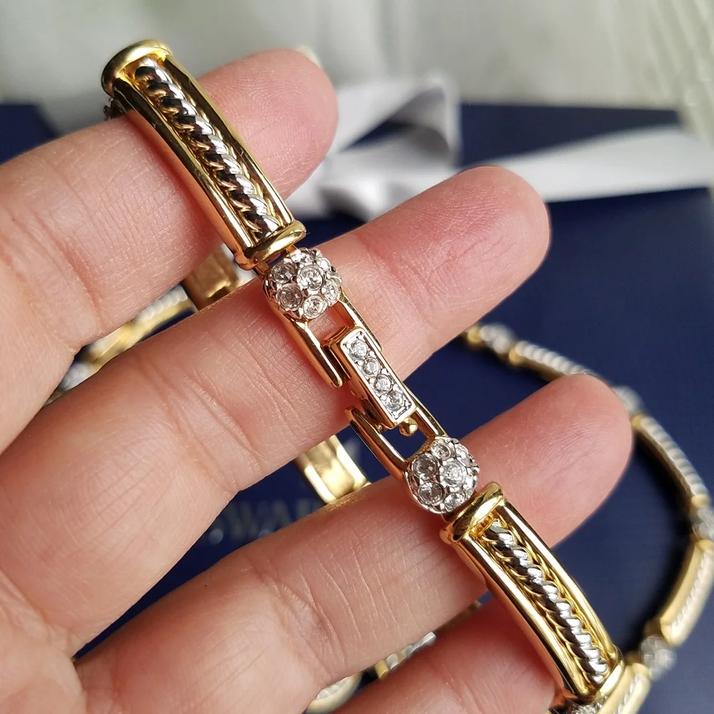 AUTHENTIC Swarovski 18k Gold Plated Tennis Necklace, Bracelet & Earrings SET - Picture 10 of 16